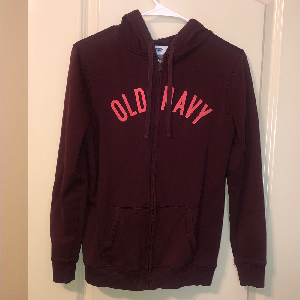 Old Navy Maroon Zip-Up Hoodie with Pink Logo